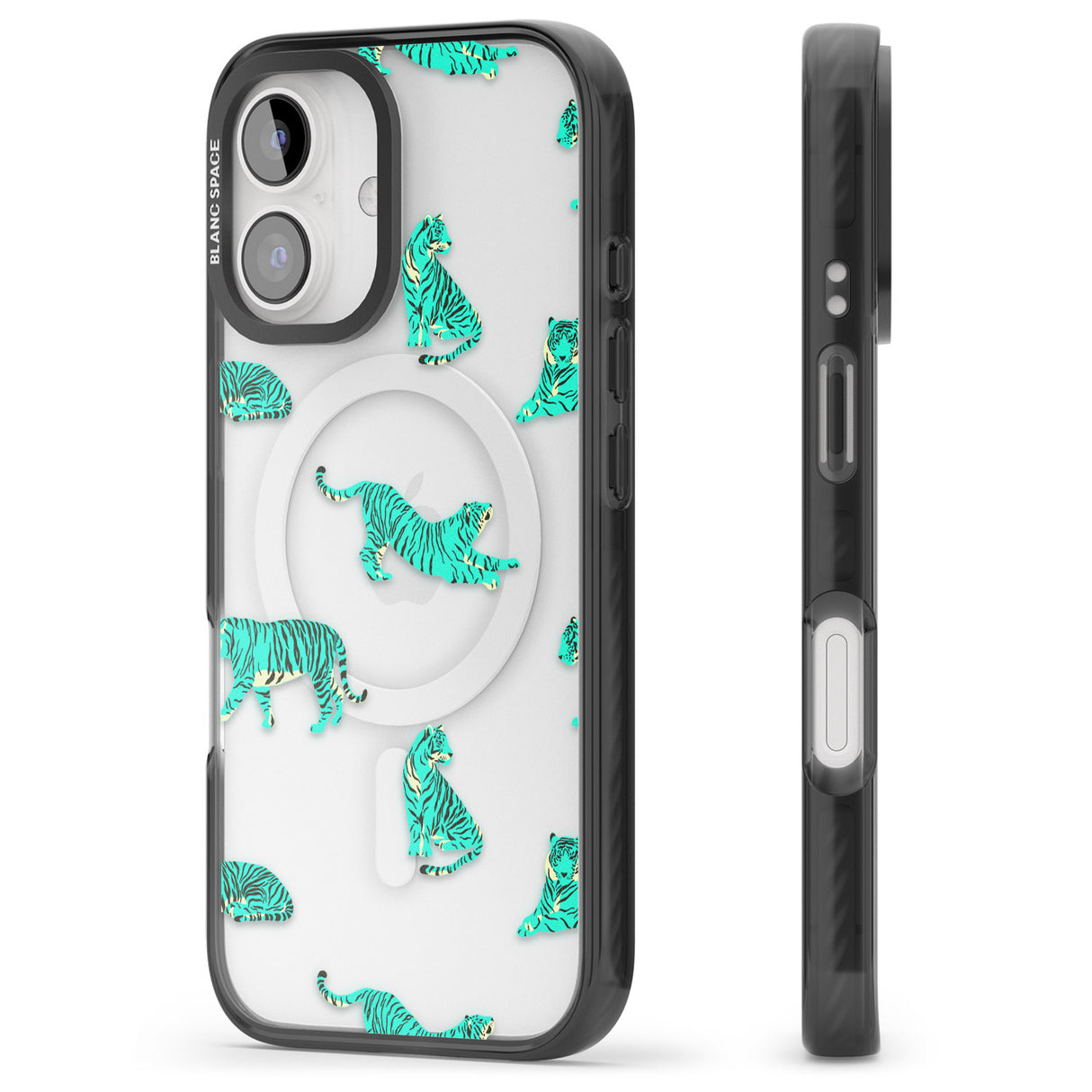 iPhone 16 Pro Max Turquoise Tiger Jungle Cat Pattern Black Impact Phone Case