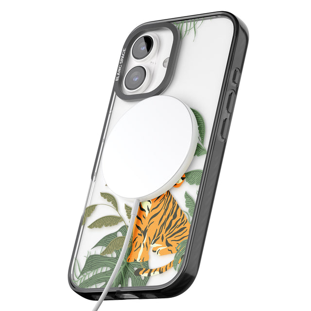 iPhone 16 Pro Max Large Tiger Clear Jungle Cat Pattern Black Impact Phone Case