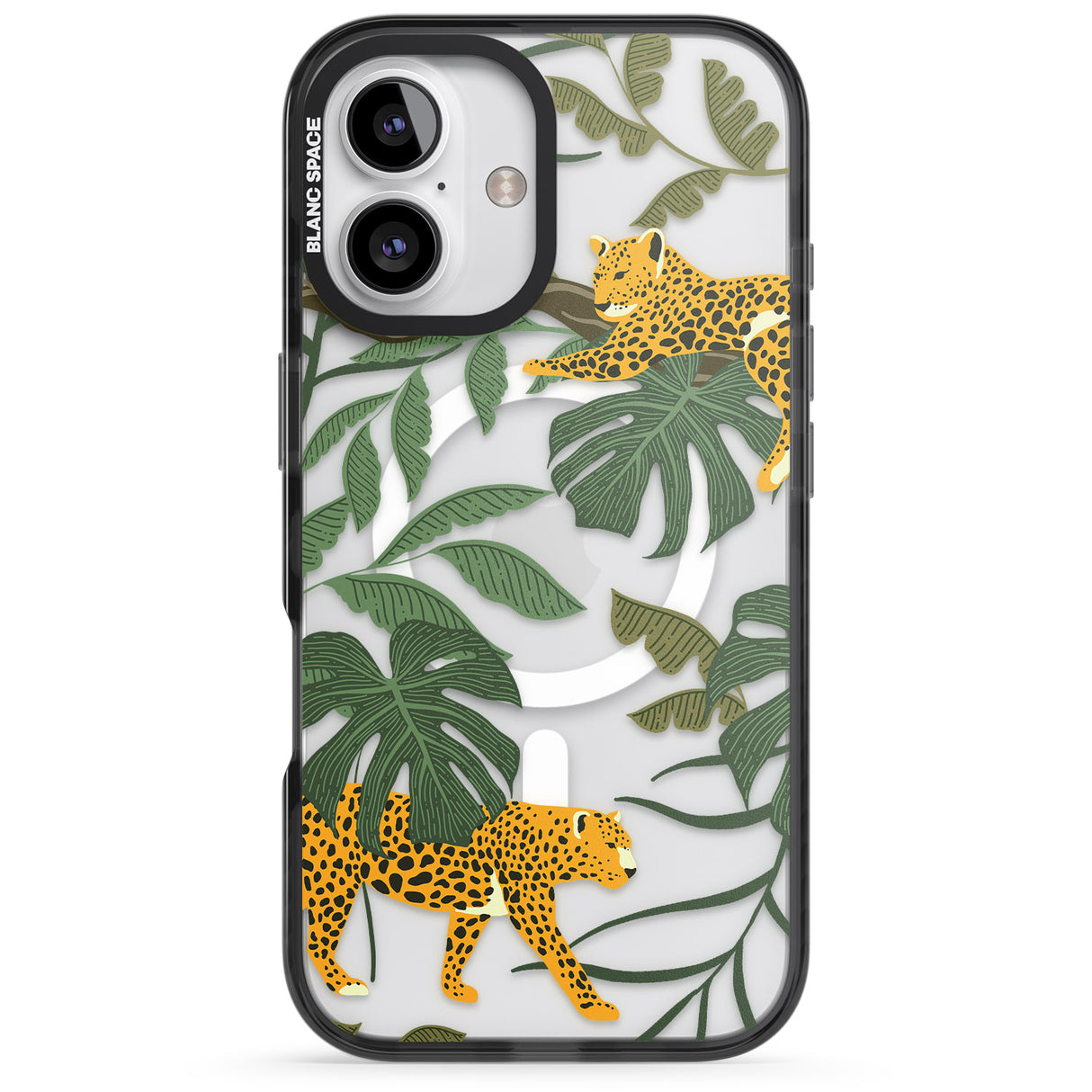 iPhone 16 Pro Max Two Jaguars & Foliage Jungle Cat Pattern Black Impact Phone Case