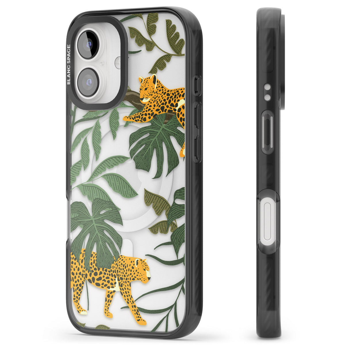 iPhone 16 Pro Max Two Jaguars & Foliage Jungle Cat Pattern Black Impact Phone Case