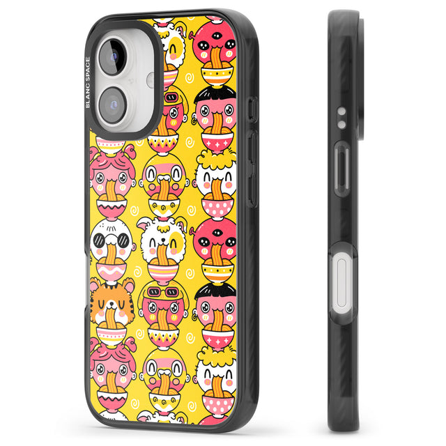 iPhone 16 Pro Max Ramen Noodle Kawaii Pattern Black Impact Phone Case