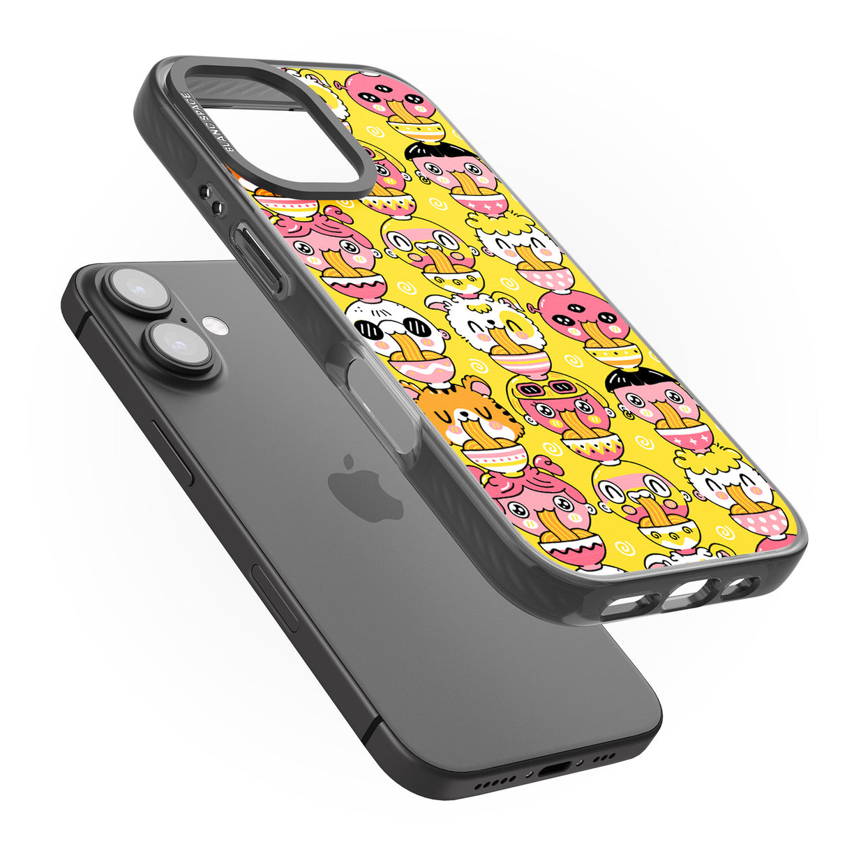 iPhone 16 Pro Max Ramen Noodle Kawaii Pattern Black Impact Phone Case