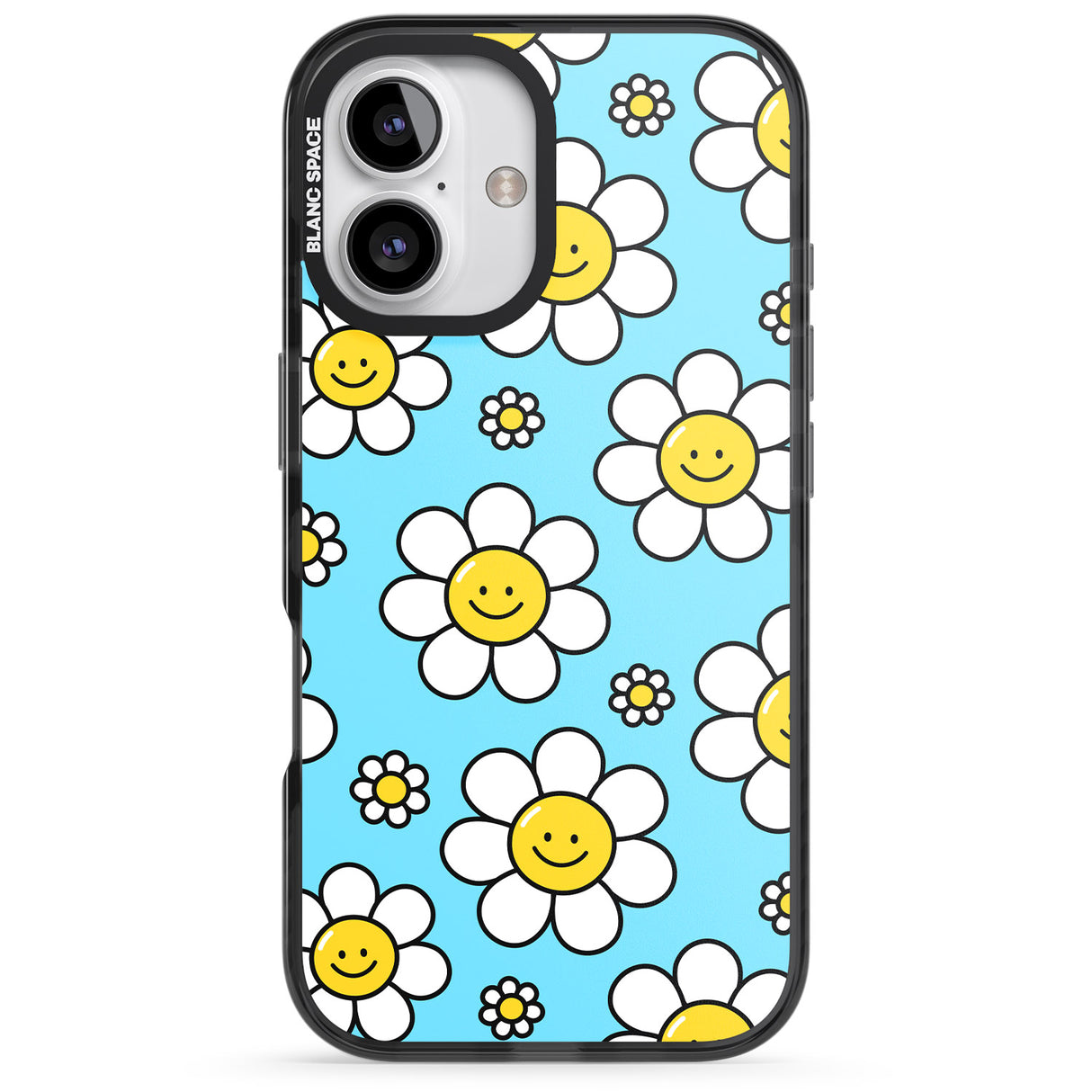 iPhone 16 Pro Max Daisy Faces Kawaii Pattern Black Impact Phone Case