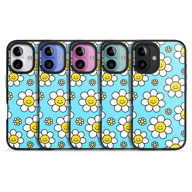 iPhone 16 Pro Max Daisy Faces Kawaii Pattern Black Impact Phone Case