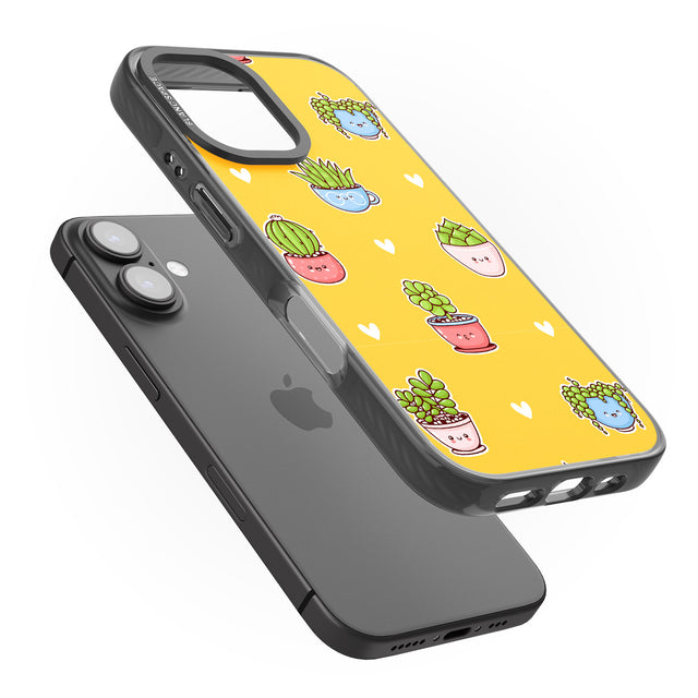 iPhone 16 Pro Max Plant Faces Kawaii Pattern Black Impact Phone Case