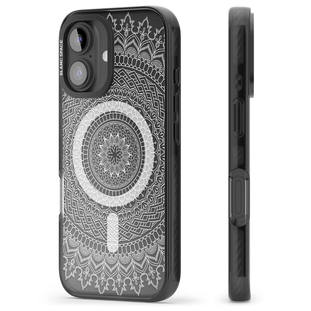 iPhone 16 Pro Max Large White Mandala Design Black Impact Phone Case