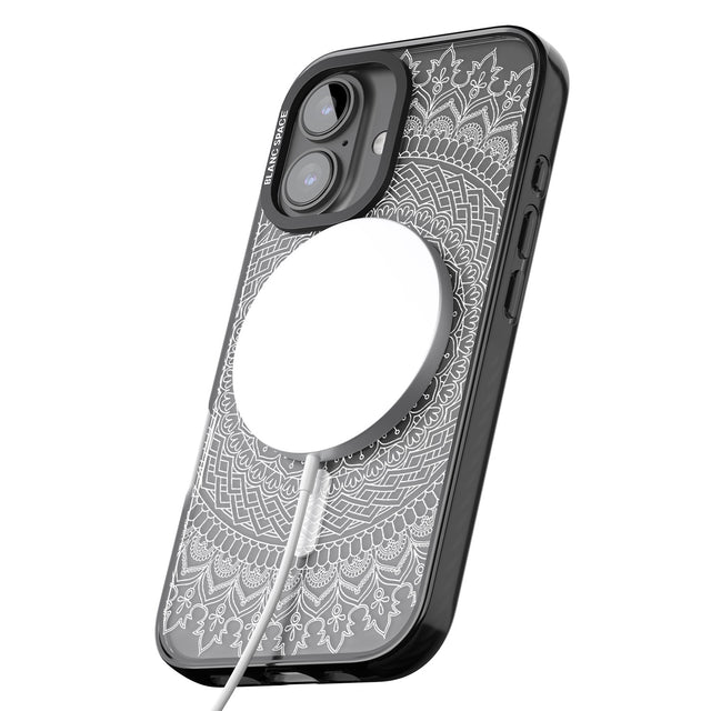 iPhone 16 Pro Max Large White Mandala Design Black Impact Phone Case