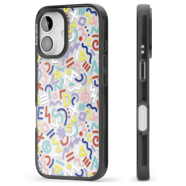 iPhone 16 Pro Max Colourful Mixed Shapes Retro Pattern Design Black Impact Phone Case