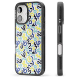 iPhone 16 Pro Max Blue & Yellow Shapes Memphis Retro Pattern Design Black Impact Phone Case