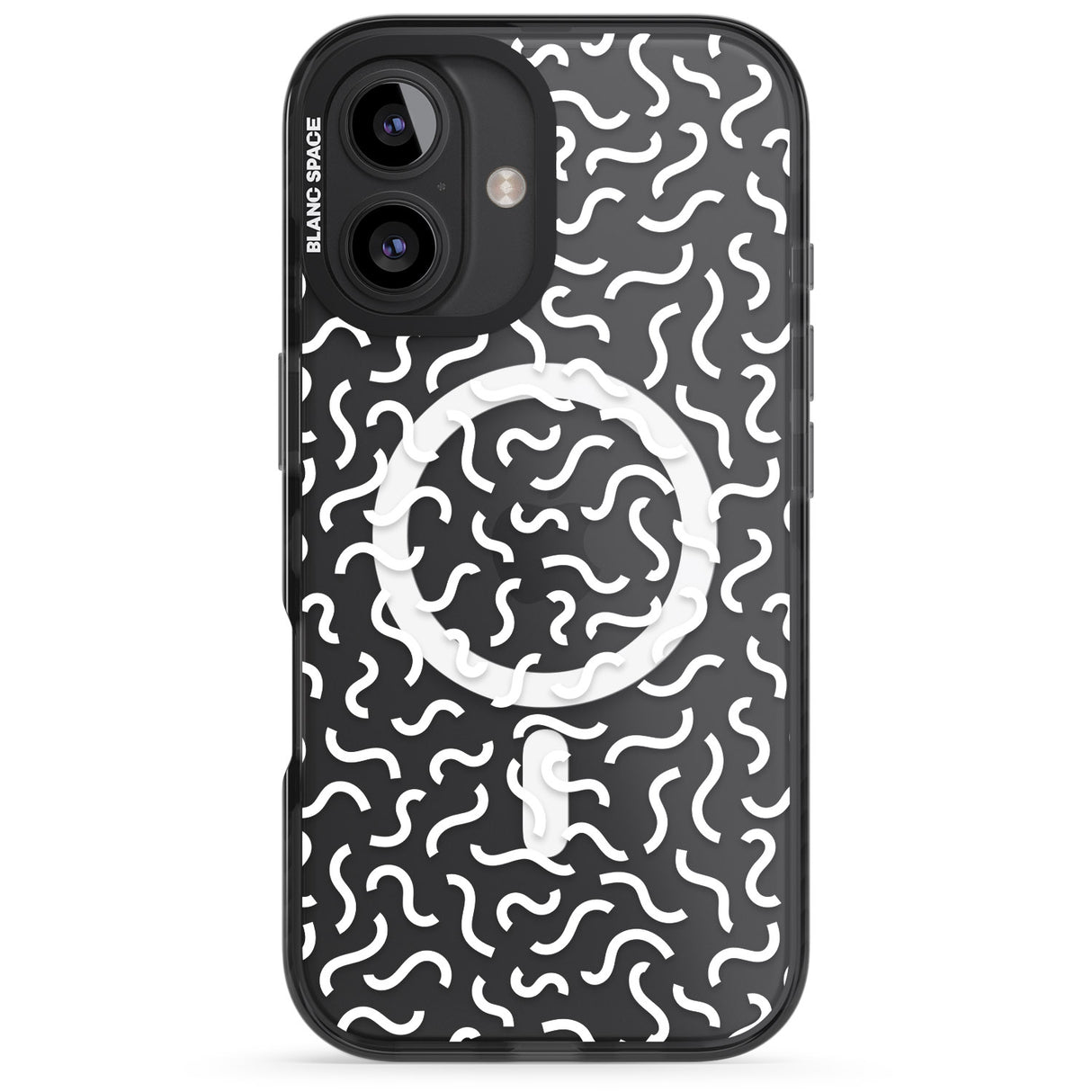 iPhone 16 Pro Max White Wavy Squiggles Memphis Retro Pattern Design Black Impact Phone Case