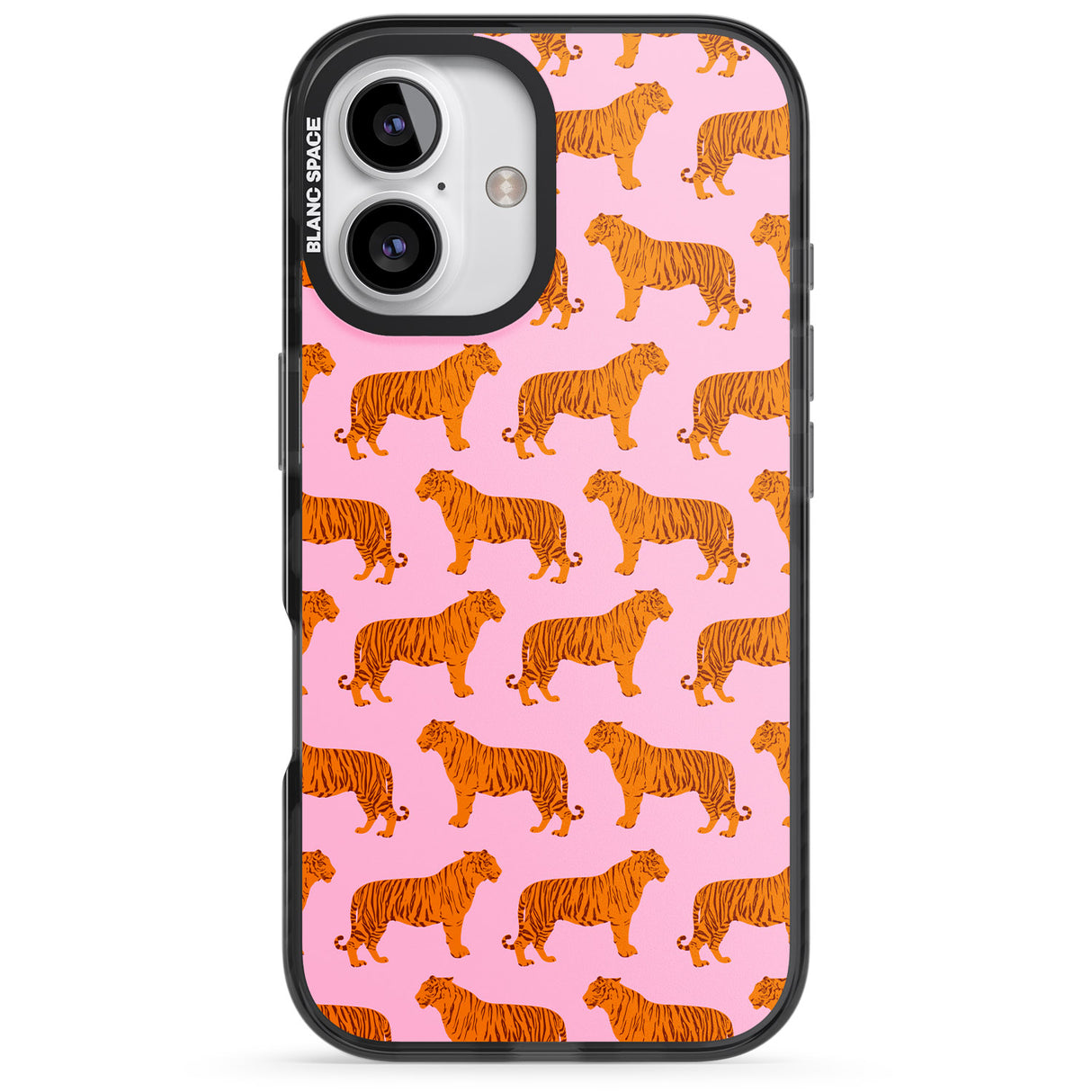 iPhone 16 Pro Max Tigers on Pink Pattern Black Impact Phone Case