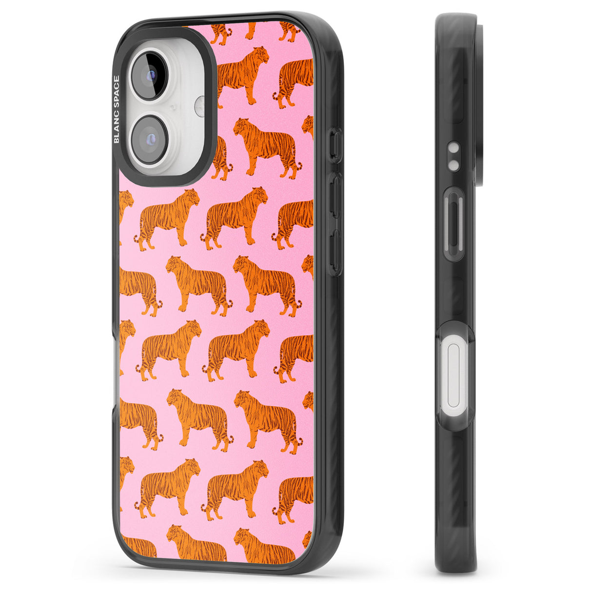 iPhone 16 Pro Max Tigers on Pink Pattern Black Impact Phone Case