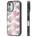 iPhone 16 Pro Max White Tigers on Pink Pattern Black Impact Phone Case