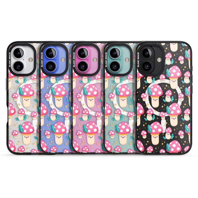 iPhone 16 Pro Max Cute Mushrooms Pattern Black Impact Phone Case