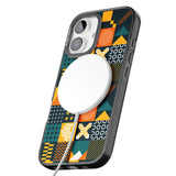 iPhone 16 Pro Max Funky Geometric Patterns: Orange & Dark Green Black Impact Phone Case