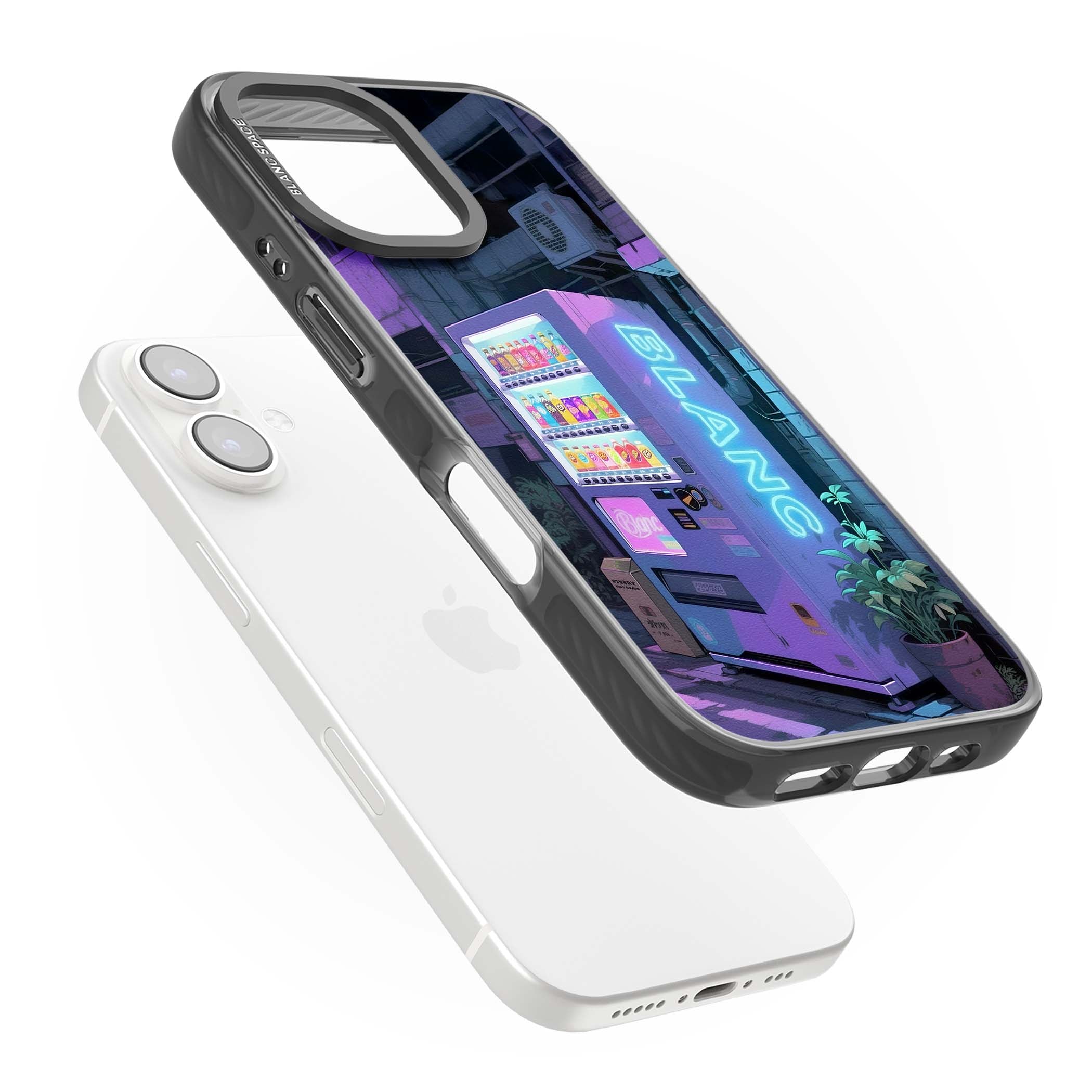 Shibuya Glow Japanese iPhone case featuring a glowing Tokyo vending machine, neon signage, and moody purple alleyway | Black Impact Magsafe case for iPhone 16, iPhone 16 Plus