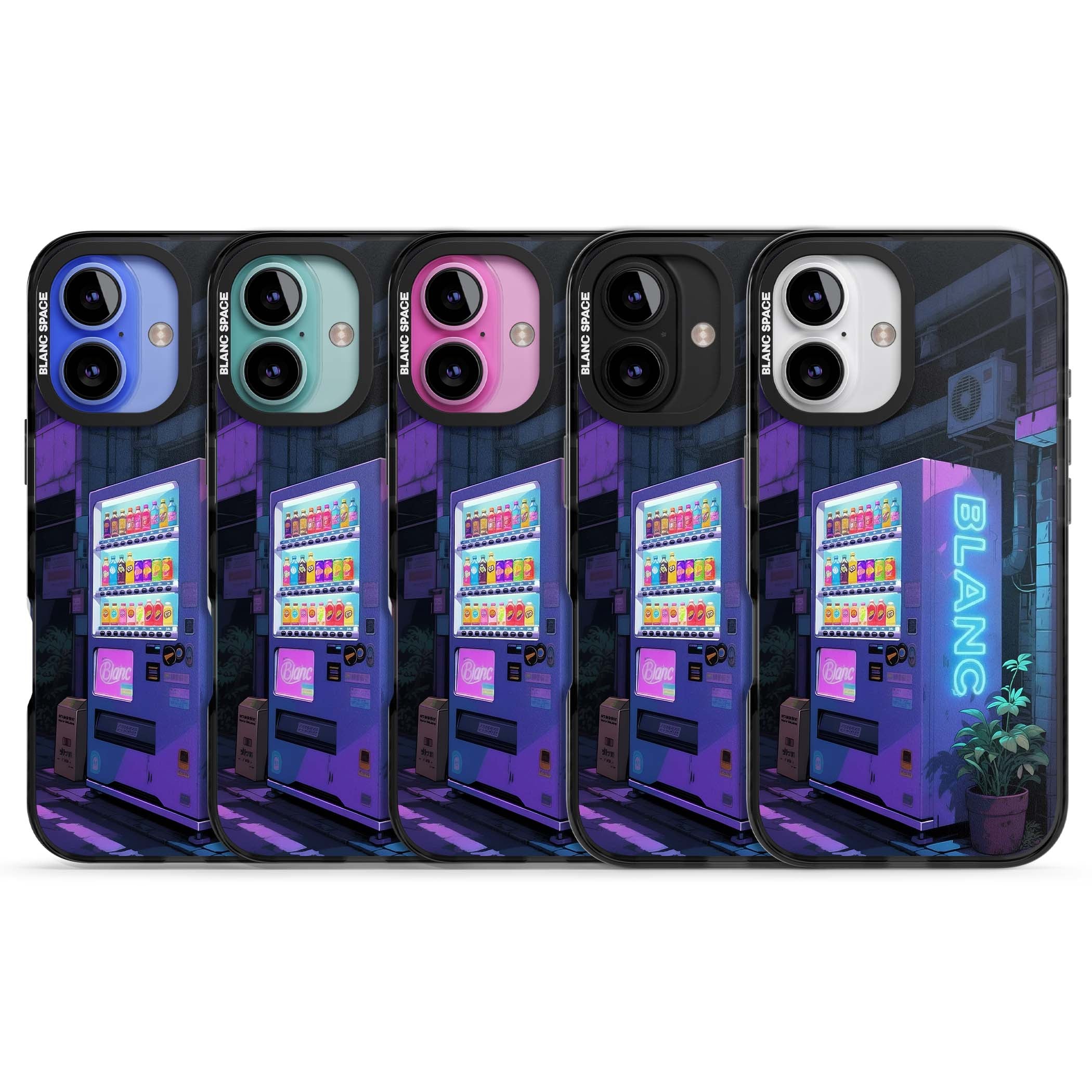 Shibuya Glow Japanese iPhone case featuring a glowing Tokyo vending machine, neon signage, and moody purple alleyway | Black Impact Magsafe case for iPhone 16, iPhone 16 Plus