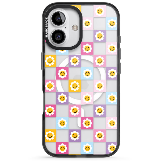 iPhone 16 Pro Max Daisy Squares Pattern Black Impact Phone Case