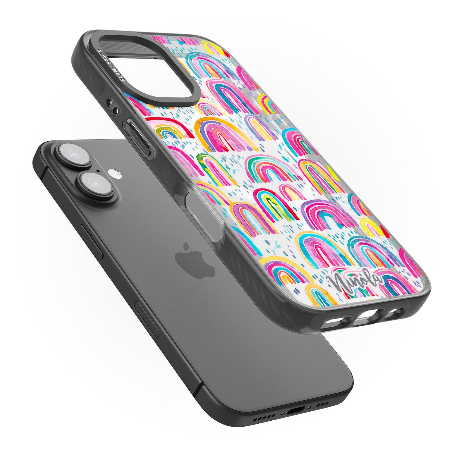 iPhone 16 Pro Max Cute Watercolor Rainbows Black Impact Phone Case