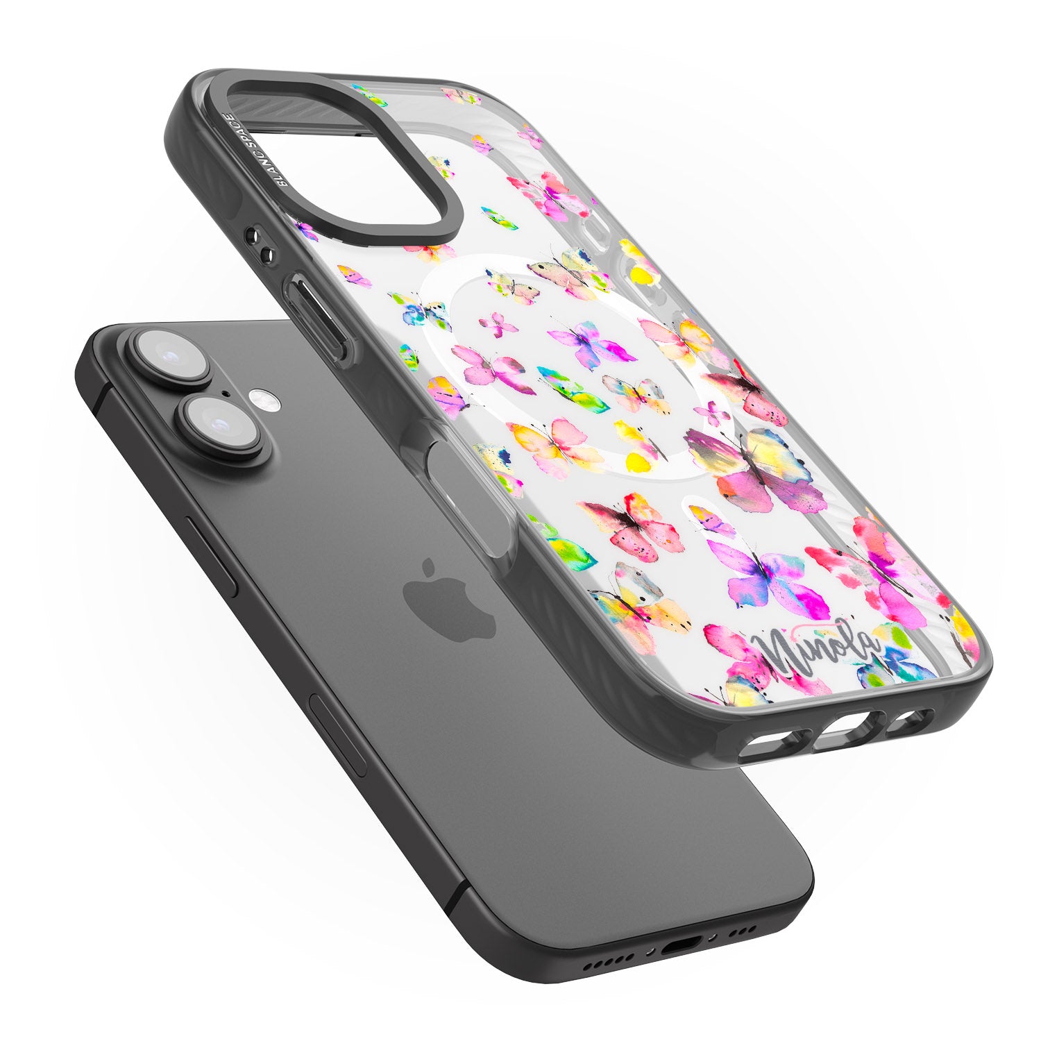 iPhone 16 Pro Max Watercolor Butterflies Black Impact Phone Case