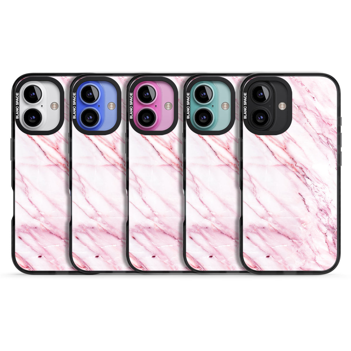 iPhone 16 Pro Max White & Pink Onyx Marble Texture Black Impact Phone Case