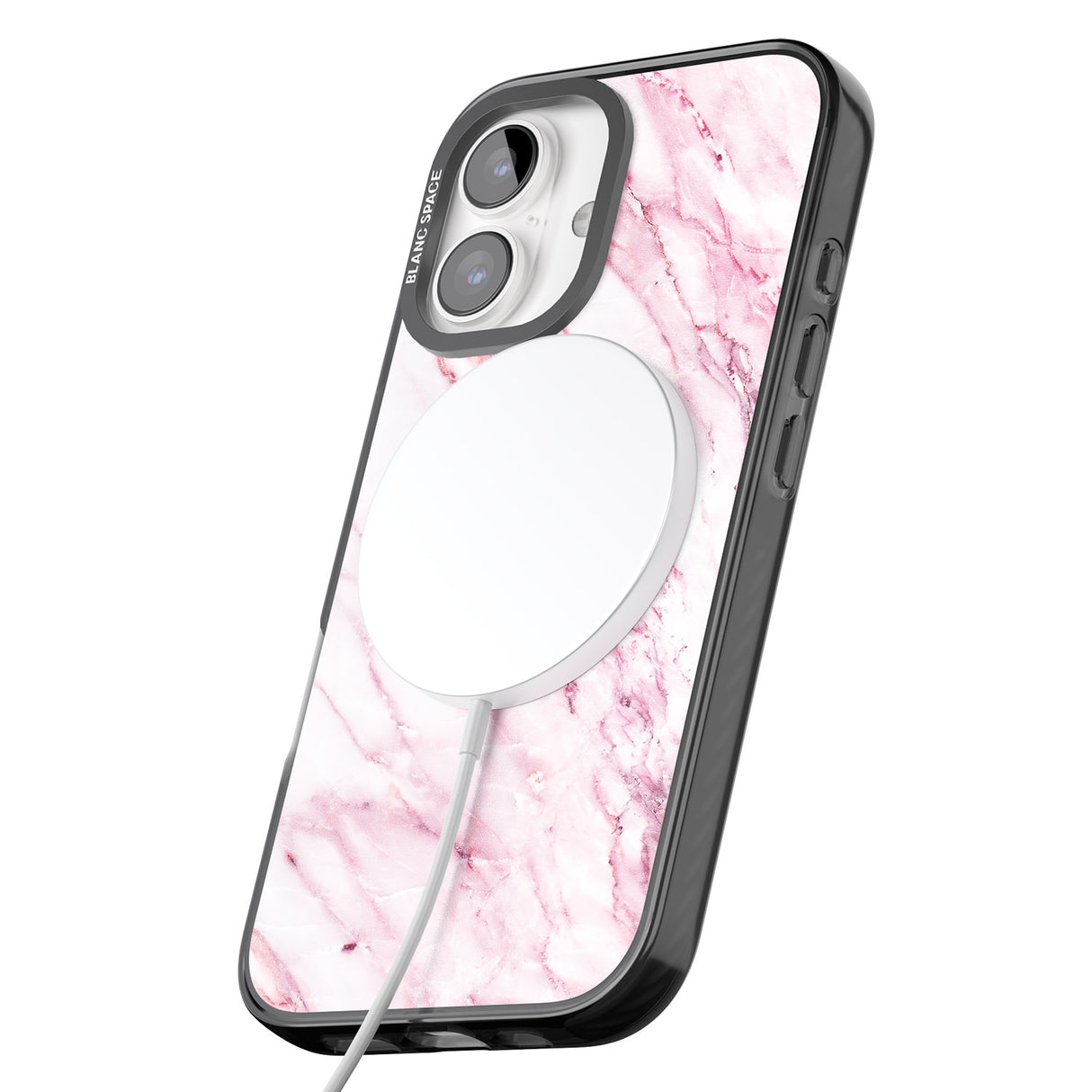 iPhone 16 Pro Max White & Pink Onyx Marble Texture Black Impact Phone Case