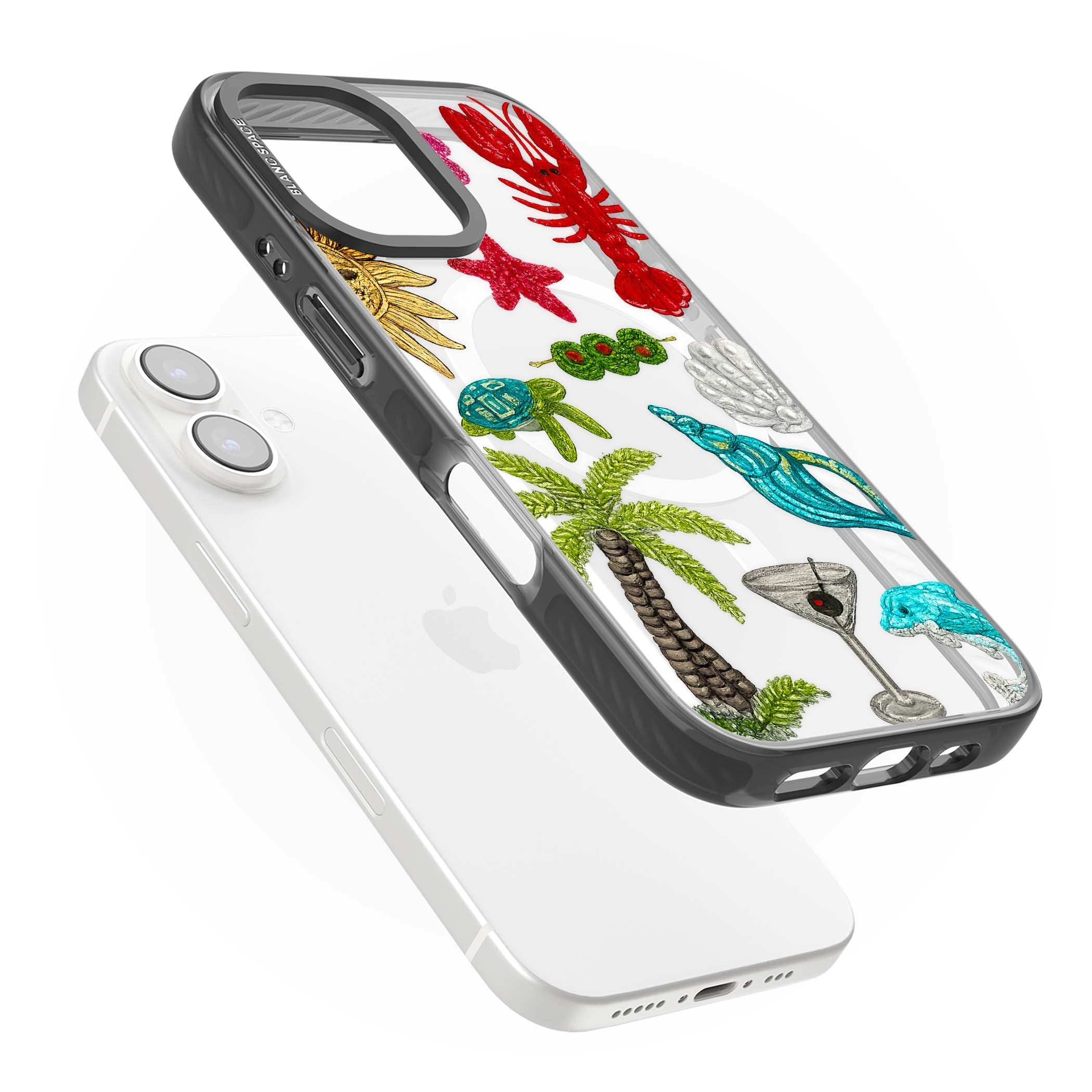 Painted Coastal Pattern coastal iPhone case | Black Impact Magsafe case for iPhone 16, iPhone 16 Plus