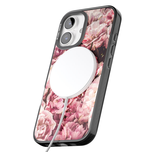 iPhone 16 Pro Max Pink Peonies Black Impact Phone Case