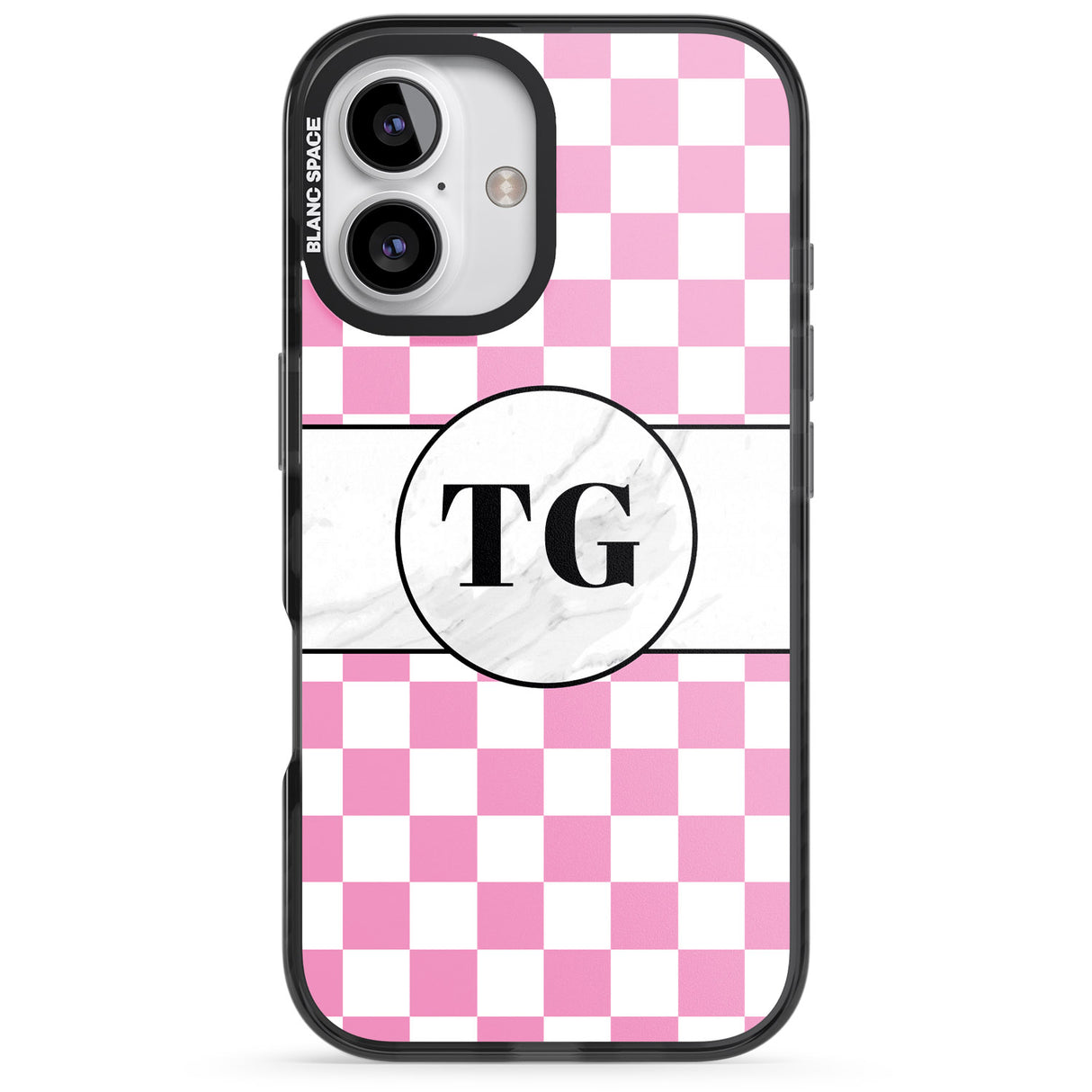 iPhone 16 Pro Max Personalised Monogrammed Pink Check Black Impact Phone Case