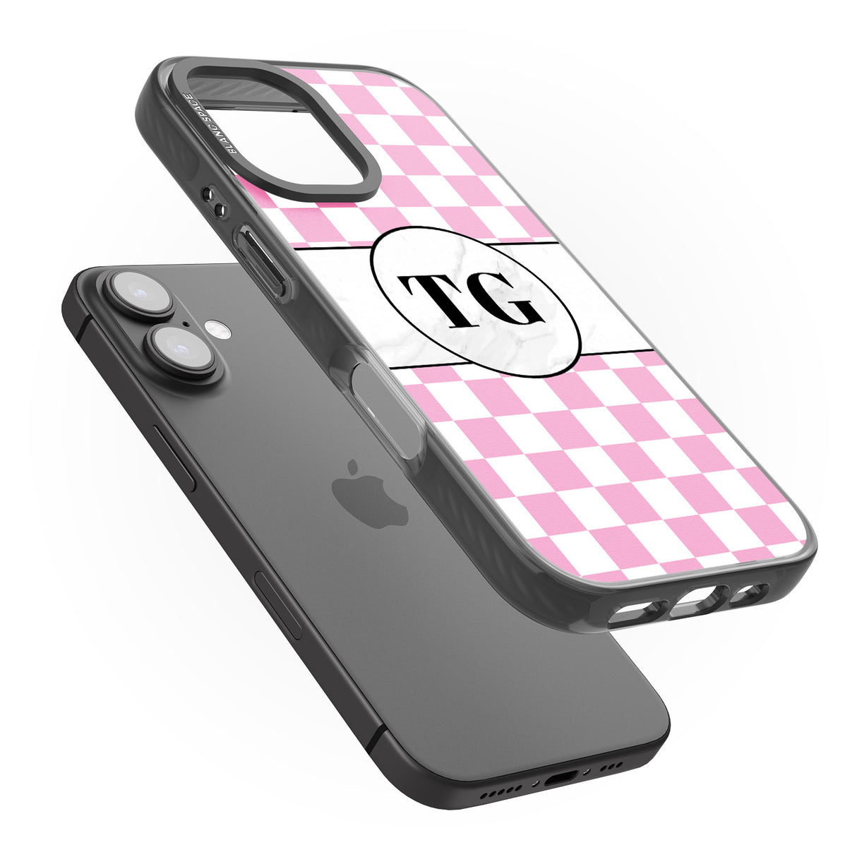 iPhone 16 Pro Max Personalised Monogrammed Pink Check Black Impact Phone Case