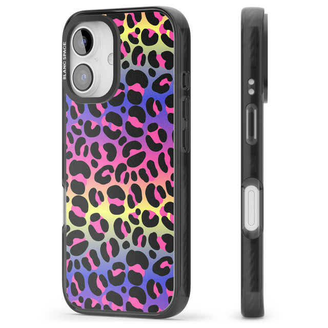 iPhone 16 Pro Max Rainbow Gradient Leopard Print Black Impact Phone Case