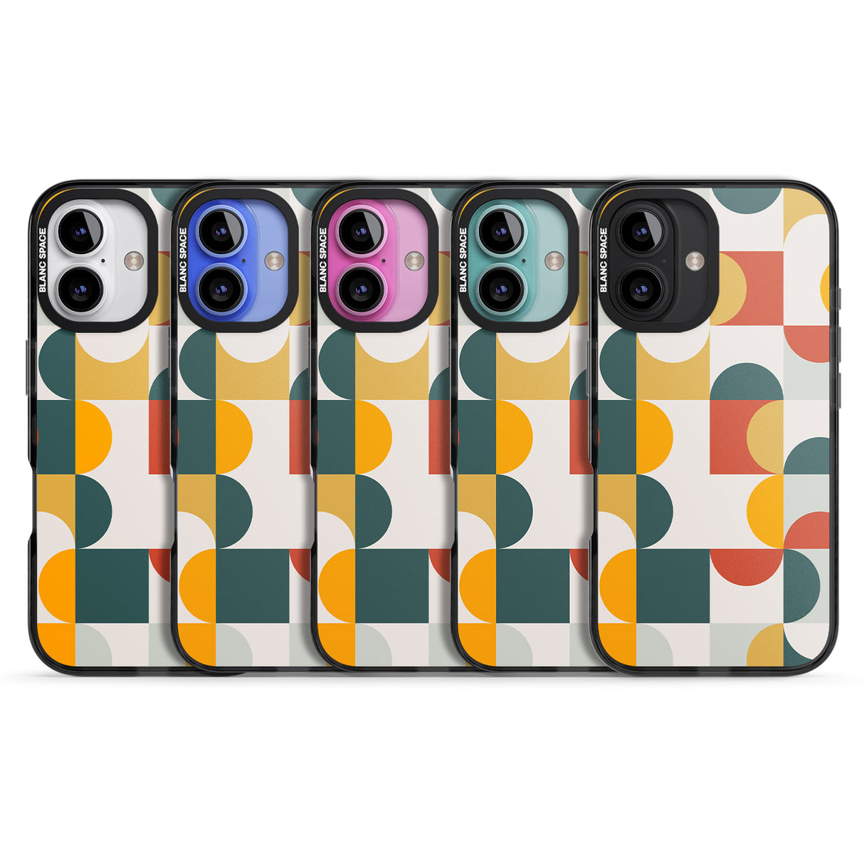 iPhone 16 Pro Max Abstract Retro Shapes: Muted Colour Mix Black Impact Phone Case