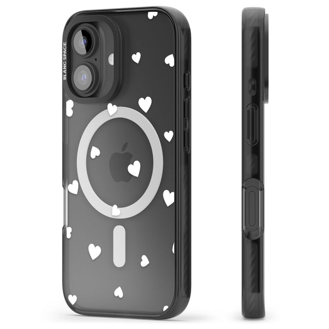 iPhone 16 Pro Max White Hearts Pattern Black Impact Phone Case