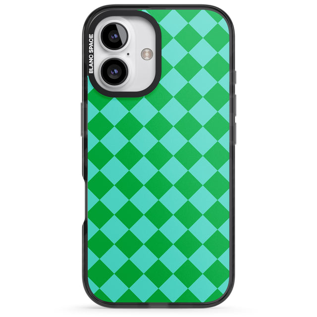 iPhone 16 Pro Max Retro Green Diamond Plaid Black Impact Phone Case