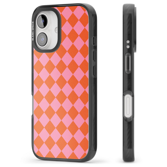 iPhone 16 Pro Max Retro Sunset Diamond Plaid Black Impact Phone Case