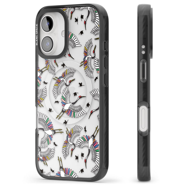 iPhone 16 Pro Max Colourful Crane Pattern Black Impact Phone Case