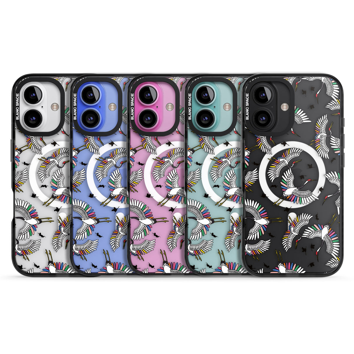 iPhone 16 Pro Max Colourful Crane Pattern Black Impact Phone Case