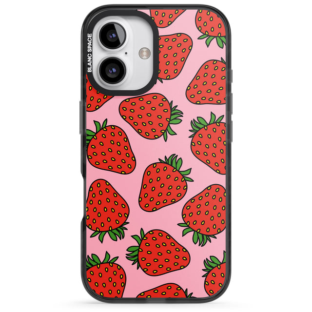 iPhone 16 Pro Max Strawberry Pattern (Pink) Black Impact Phone Case