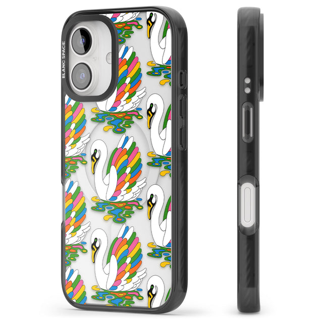 iPhone 16 Pro Max Colourful Swan Pattern Black Impact Phone Case