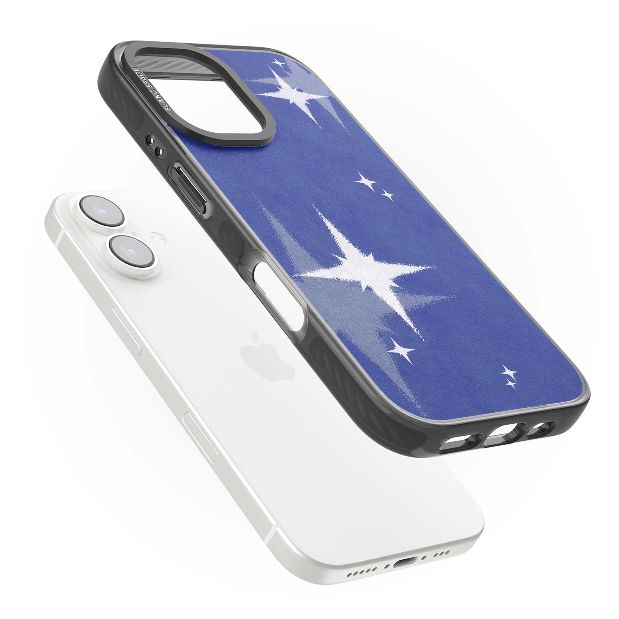 Blue Sparkle celestial iPhone case featuring sparkling silver stars on a deep blue painterly night sky | Black Impact Magsafe case for iPhone 16, iPhone 16 Plus