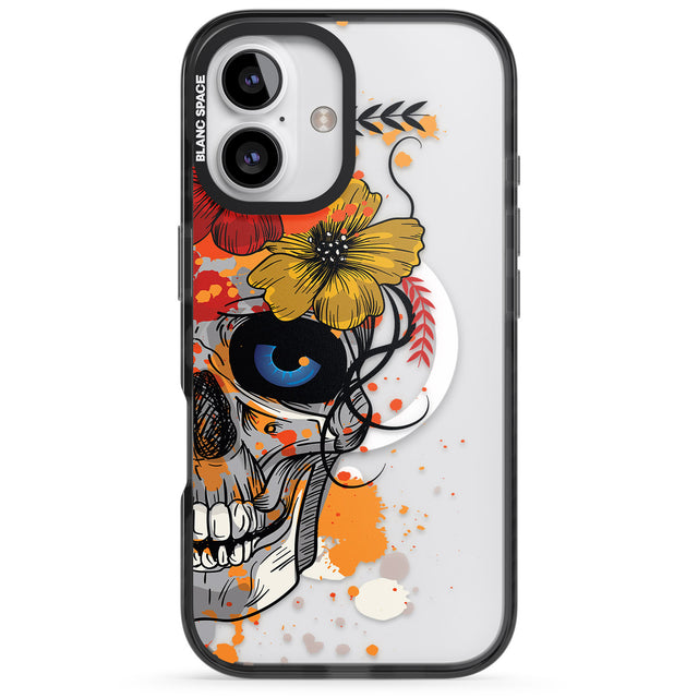 iPhone 16 Pro Max Sugar Skull Flowers Black Impact Phone Case