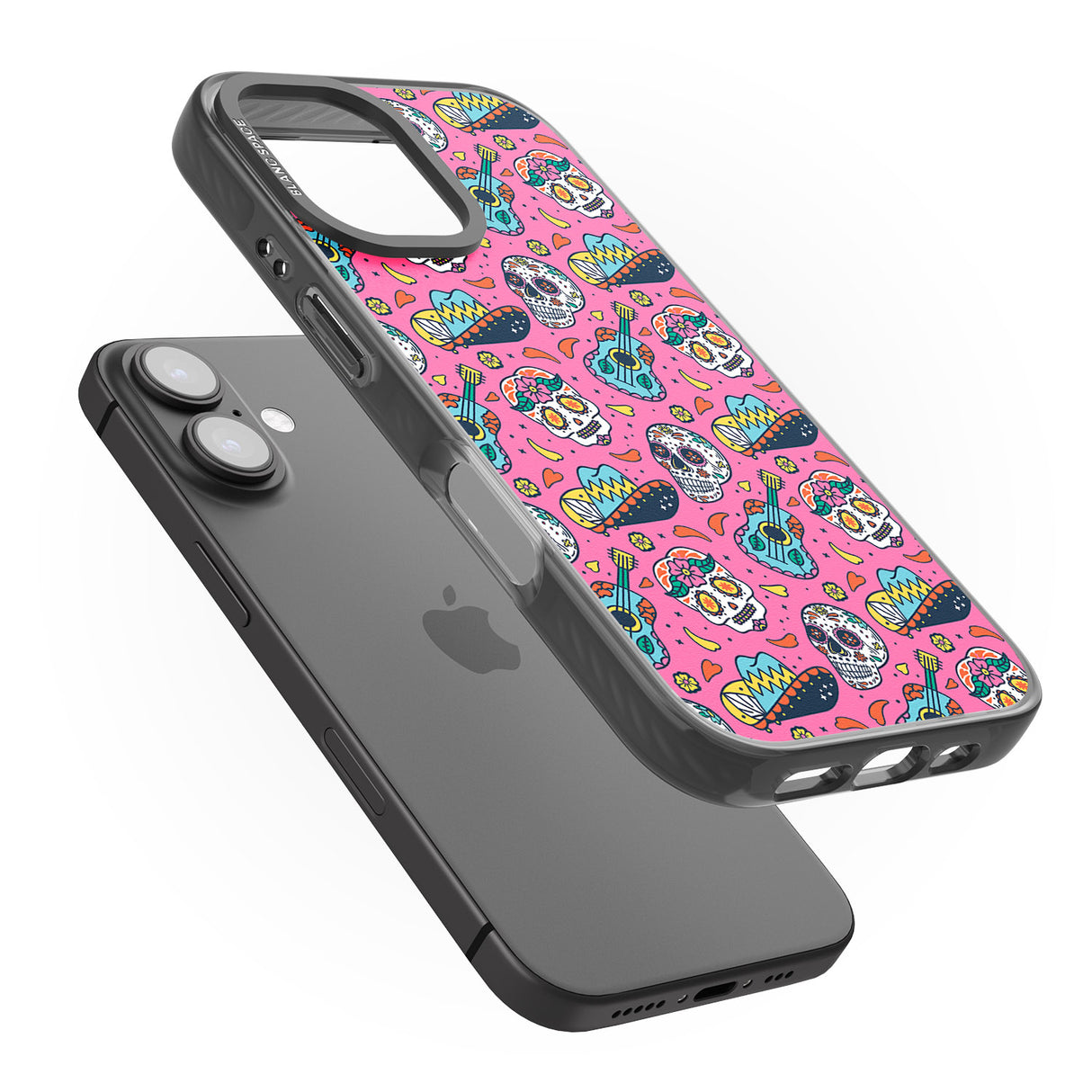 iPhone 16 Pro Max Pink Day of The Dead Pattern Black Impact Phone Case