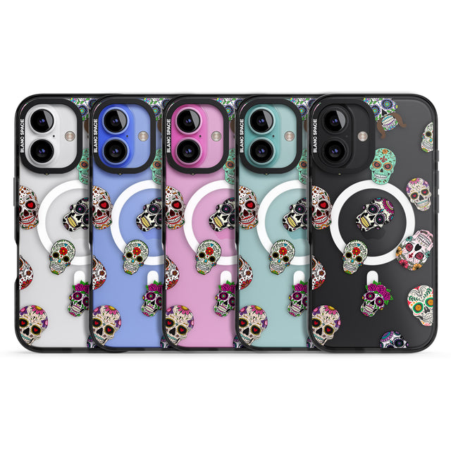 iPhone 16 Pro Max Mixed Sugar Skull Pattern Black Impact Phone Case