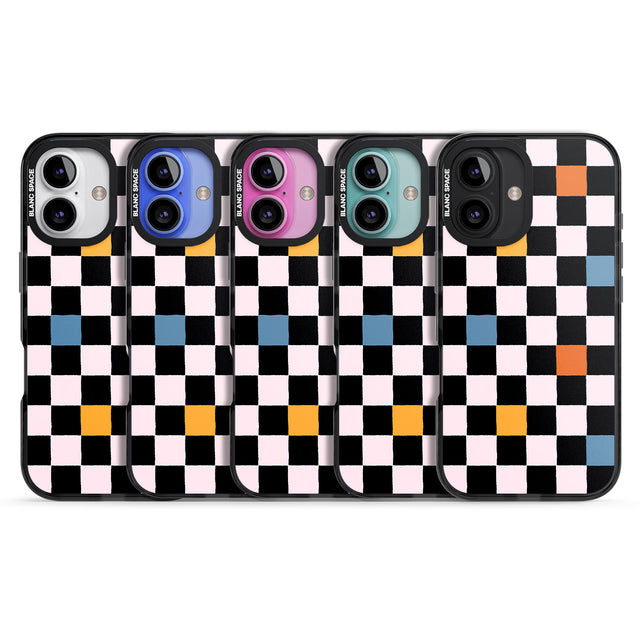 iPhone 16 Pro Max Vibrant Retro Checkered Black Impact Phone Case + Magsafe