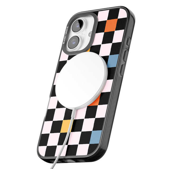 iPhone 16 Pro Max Vibrant Retro Checkered Black Impact Phone Case + Magsafe