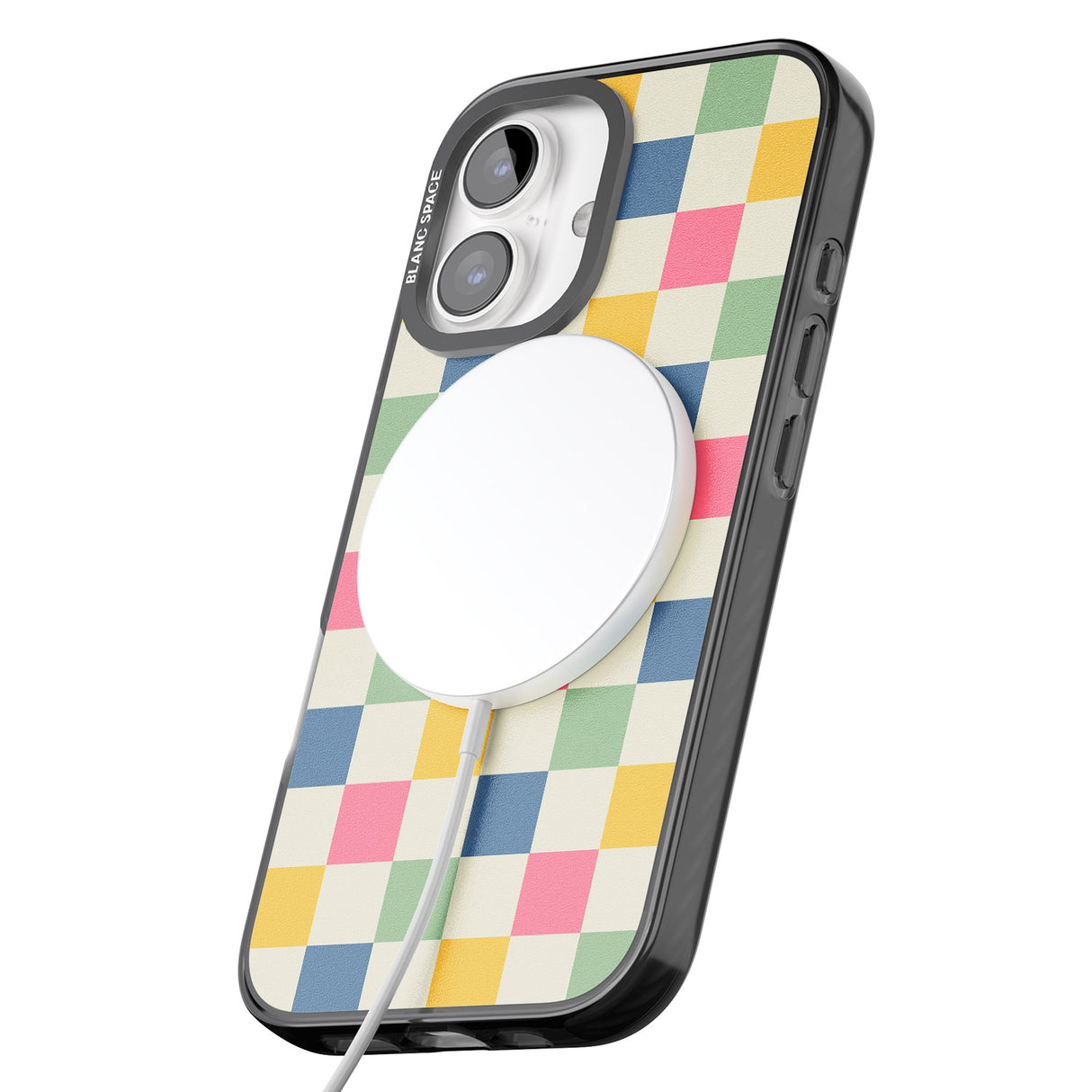 iPhone 16 Pro Max Pastel Multicolor Checkered Black Impact Phone Case + Magsafe