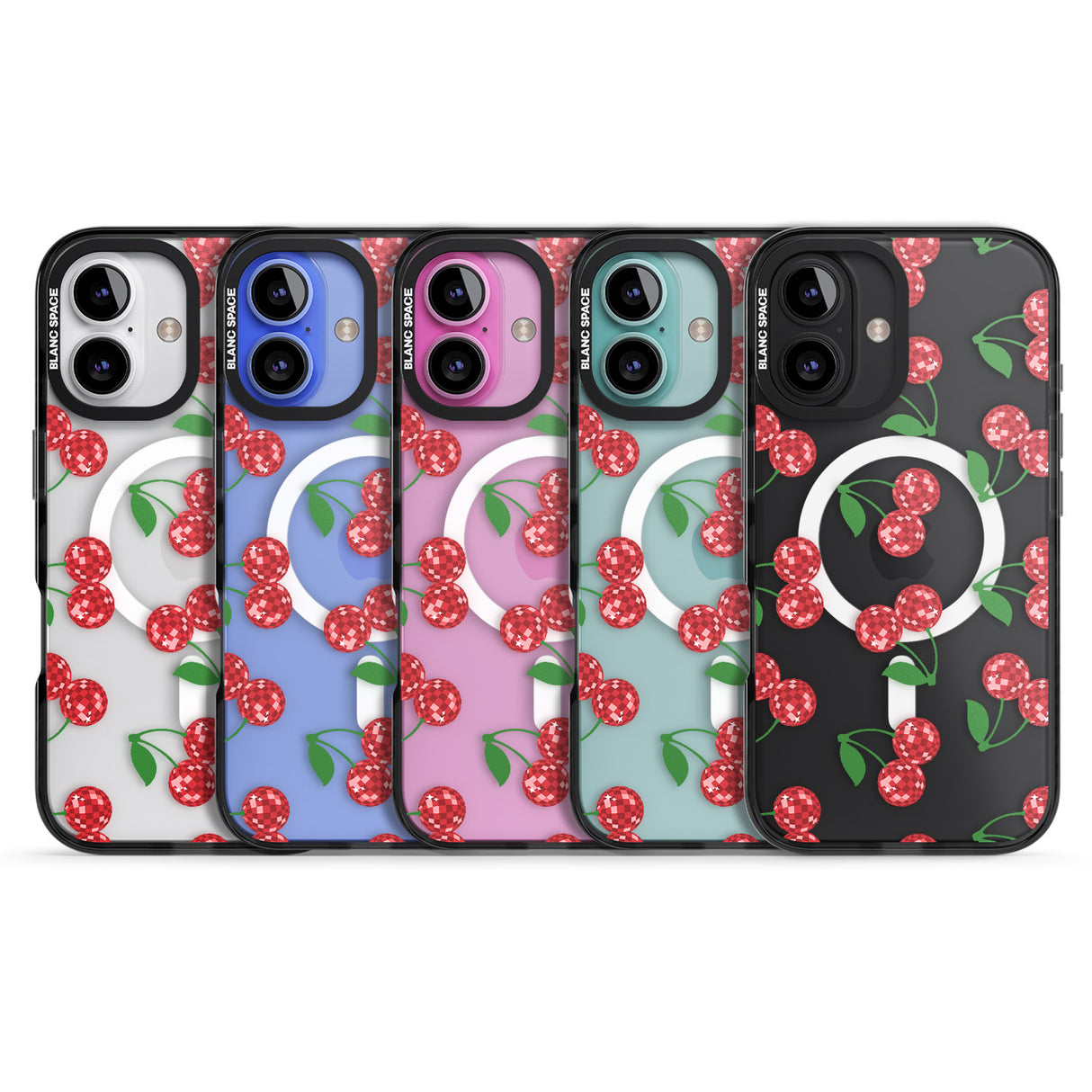 iPhone 16 Pro Max Disco Cherry Pattern Black Impact Phone Case + Magsafe