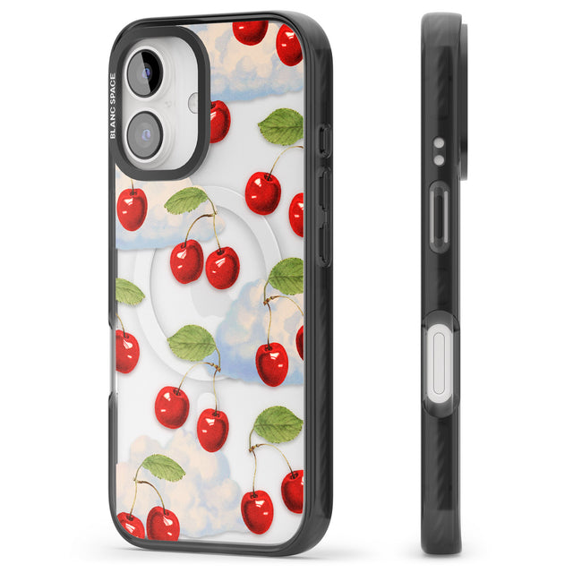 iPhone 16 Pro Max Vintage Cherries & Clouds Black Impact Phone Case + Magsafe