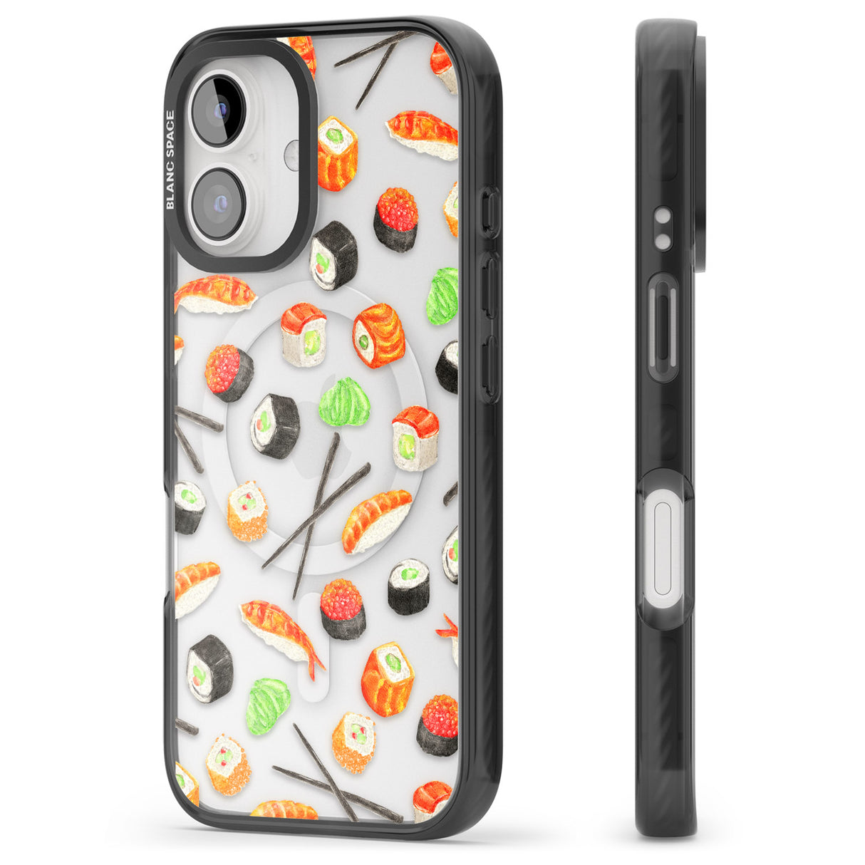 iPhone 16 Pro Max Sushi & Chopsticks Watercolour Pattern Black Impact Phone Case