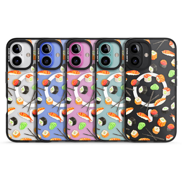 iPhone 16 Pro Max Sushi & Chopsticks Watercolour Pattern Black Impact Phone Case